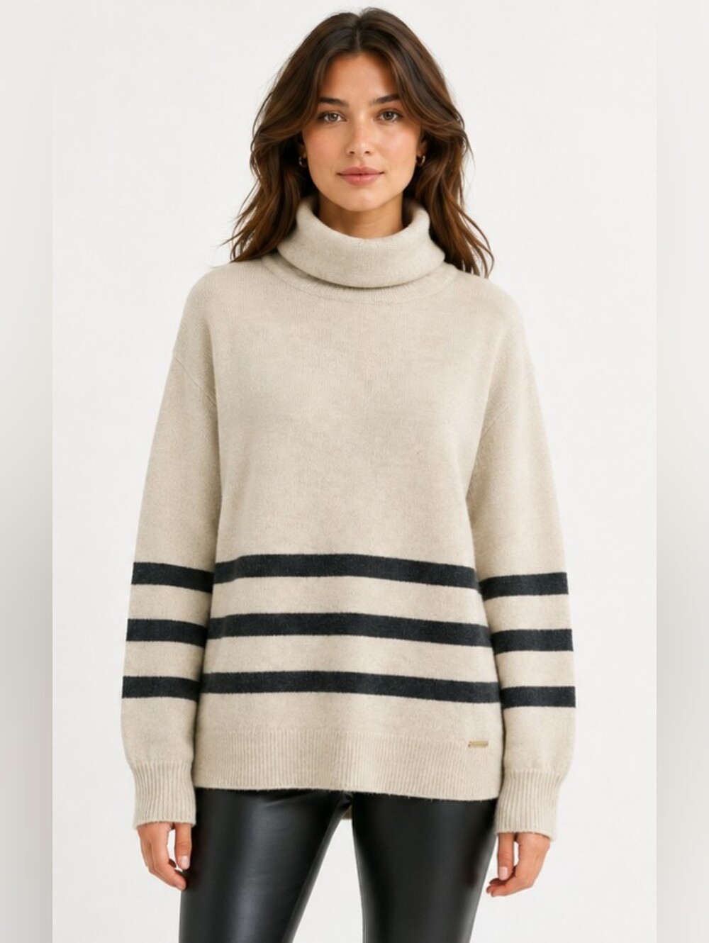 Michael Kors Striped Turtleneck Sweater Quiet Luxury Coastal Chic Academic